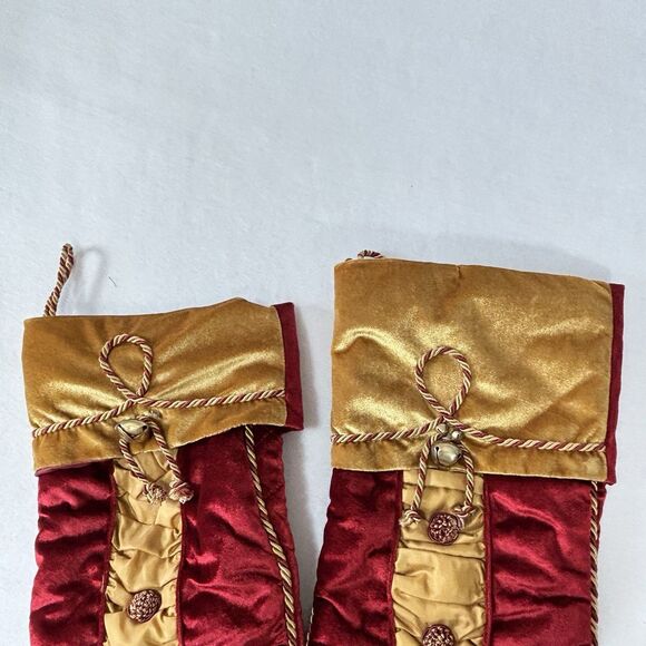 Vintage VILLA BACCI Christmas Stocking Red Gold Satin Buttons and Jingle Bells - Picture 2 of 8